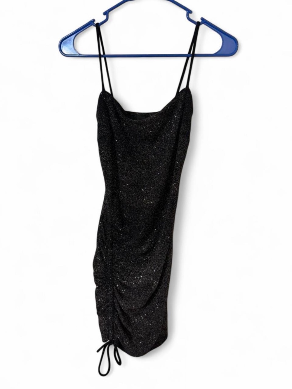Windsor Black Sparkle Ruched Mini Slip Dress